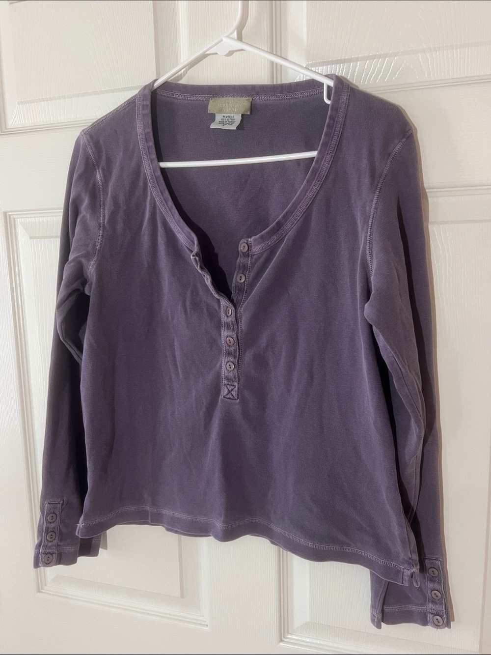 The Territory Ahead Women’s Cotton Long-Sleeve Henley in Slate Purple, Sz L
